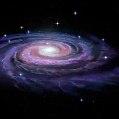 En spiralgalax med lysande armar av stjärnor och gas, som visar vad som består en galax av.