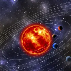 En sol med planeter i omloppsbana. Bilden ger en känsla av hur många planeter som finns i universum, även om det bara är ett solsystem som visas.