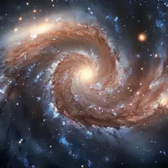 En virvlande galax med oregelbundna former, fylld av stjärnor och nebulosor.