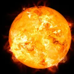En glödande sol snurrar i rymden, dess yta täckt av virvlande gas och eld.