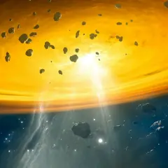 En virvlande skiva av gas och stoft, med asteroider som svävar, visar hur skapades solen.