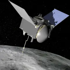OSIRIS-REx rör vid Bennu, en asteroid, med sin robotarm.