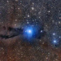En blå nebulosa lyser upp mörka gasmoln, en fascinerande inblick i hur bildas en nebulosa.