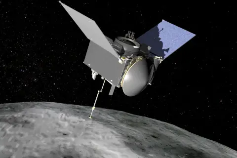 OSIRIS-REx rör vid Bennu, en asteroid, med sin robotarm.