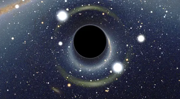 En svart hål drar till sig stjärnor och materia. Gravitationen är så stark att inte ens ljus kan undkomma. Vad menas med pi? Kanske är det en hemlighet som bara svarta hål vet.