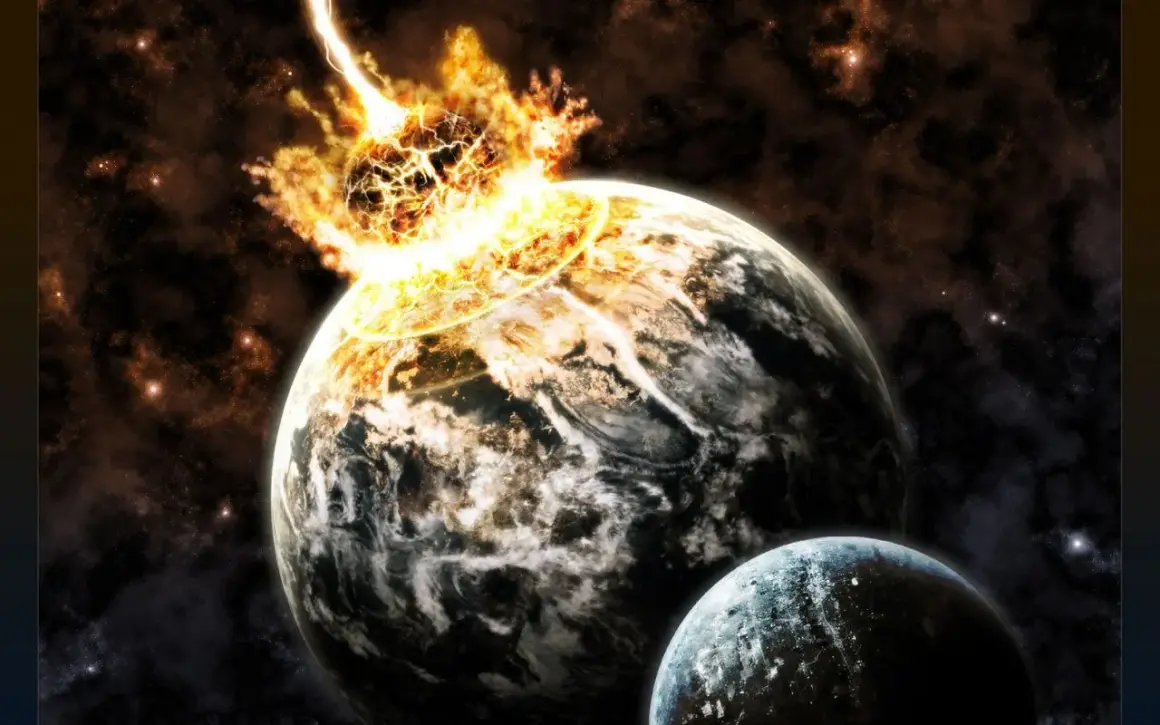 Enorm explosion på en planet, som om jorden går under. En annan mindre planet syns i förgrunden.