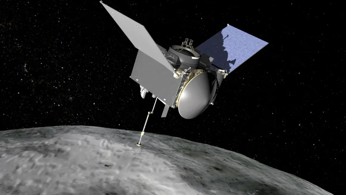 OSIRIS-REx rör vid Bennu, en asteroid, med sin robotarm.