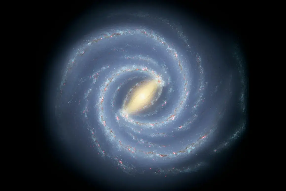En bild av Vintergatan, vår galax, med dess spiralarmar fyllda av stjärnor och gas. Solens hastighet är otrolig när den kretsar kring galaxens centrum.