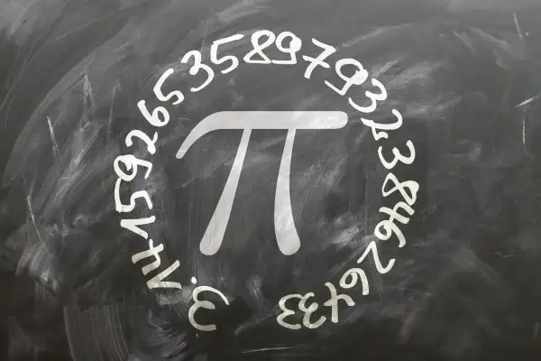 Pi-symbol med siffror runt om på en griffeltavla, perfekt för internationella pi dagen.